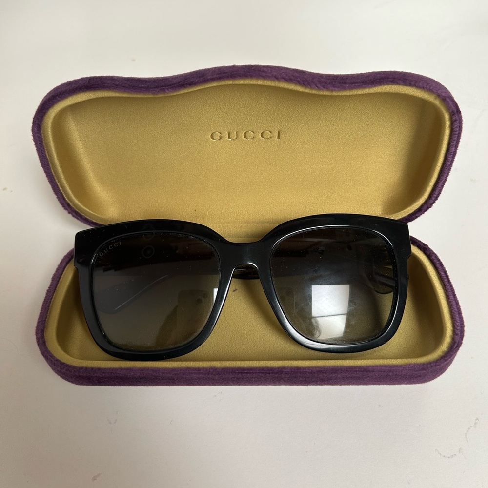 Gucci Black Sunglasses with Purple and Gold Case